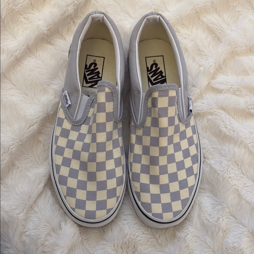 Vans Classic Checkerboard Slip-Ons in Gray and Cream